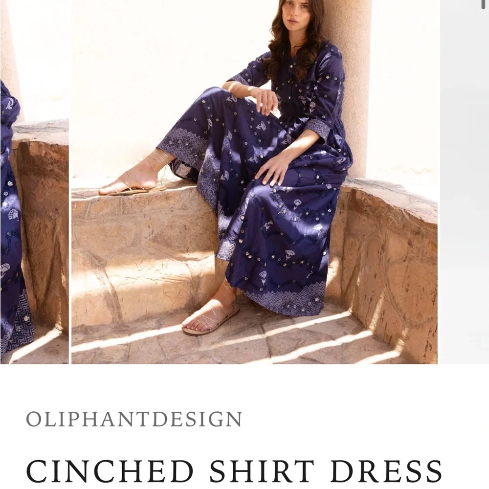 Oliphant Camden Navy Cinched Shirt Maxi Dress • Size M • SOLD OUT • NWOT - Picture 11 of 11